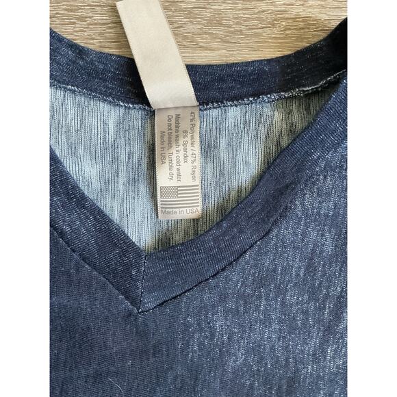 Go Couture Blue Burnout Batwing V Neck Sweatshirt Made in USA Small - Picture 7 of 9